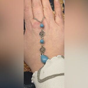 Silver tone and Blue Gemstone Bracelet Ring combo